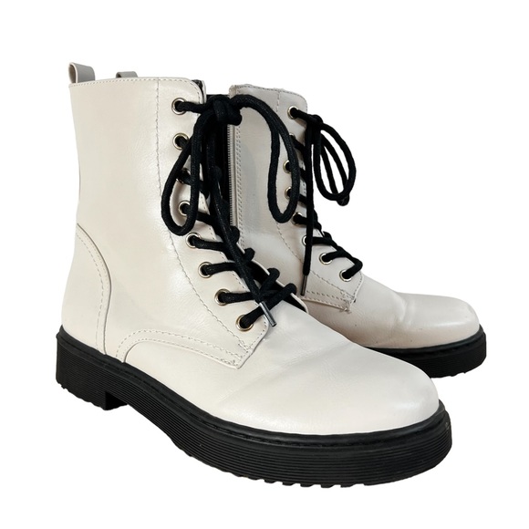 Xappeal Shoes Xappeal White Combat Boots Black Soles Lace Up Womens